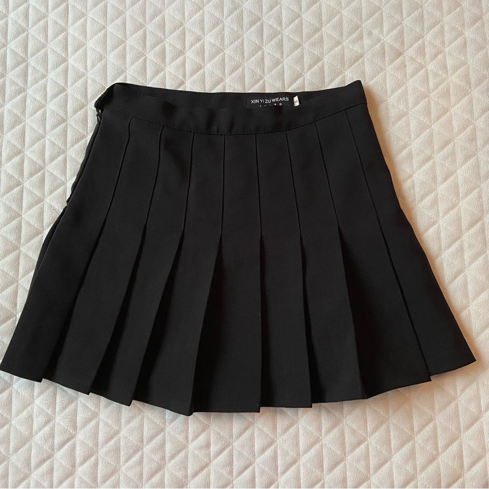 Xin Yi Zu Wears Jeans Pleated Mini Skirt SzSmall Black Coquette Anime Academia